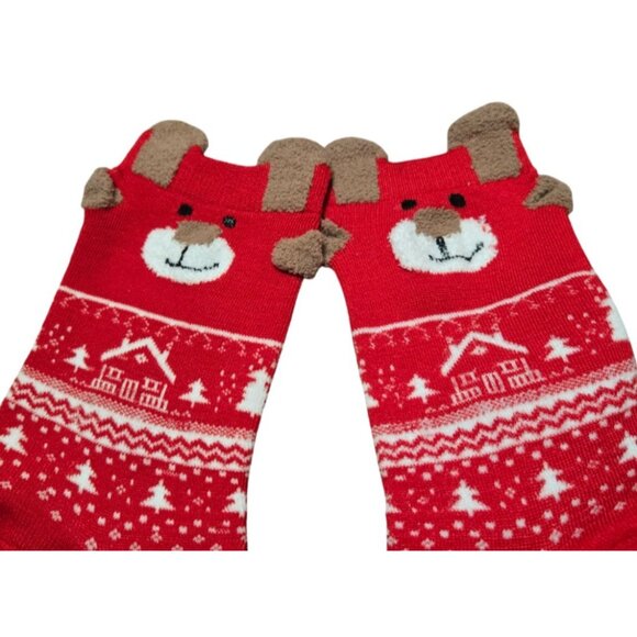 3 Pairs Christmas Unisex Adult Mid-Calf Cozy Snowflake & Reindeer Knit Socks NEW - Picture 8 of 16